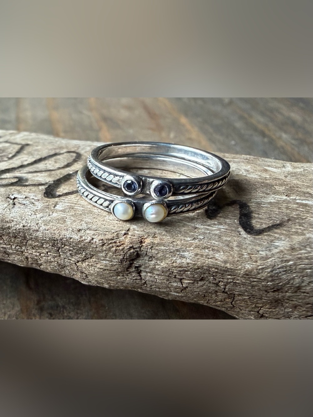 Silver Stackable Rings including Pearl